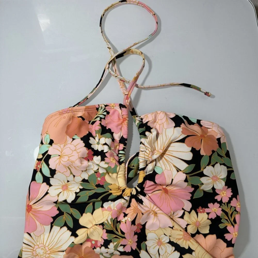 NWT Shade &‎ Shore [ Small 4-6 ] Halter Keyhole Bandeau One Piece Swimsuit 5940